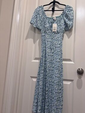 Target Blue Floral Dress with Puff Sleeves